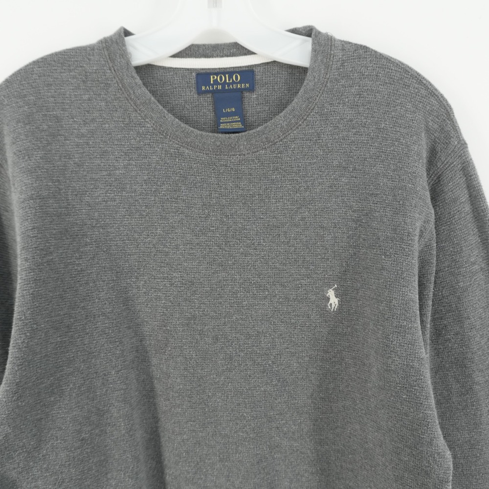 Polo Ralph Lauren Thermal Shirt Mens Large Grey Long Sleeve Waffle Knit Pony